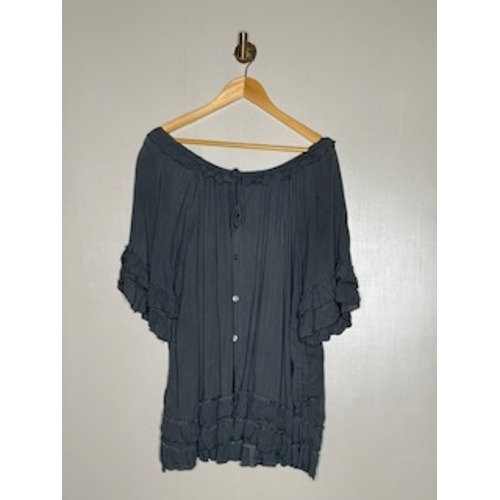 Nimbin Australia Boho Off Shoulder Ruffle Blouse Gray Rayon One Size
